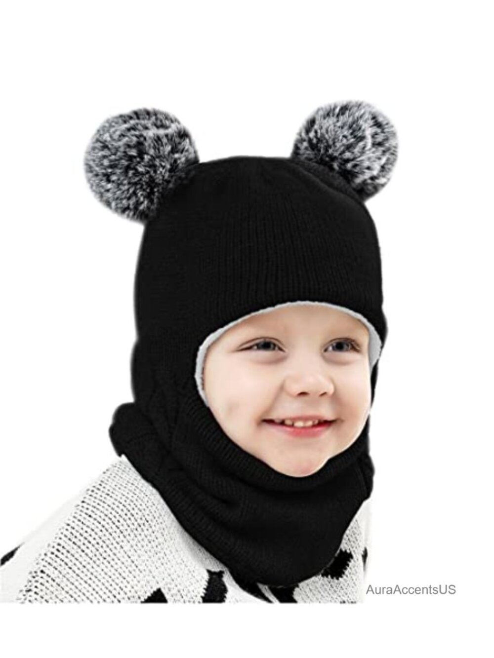 Baby Winter Hat Scarf Set, Knitted Earflap Hood, Cotton, 1 Count